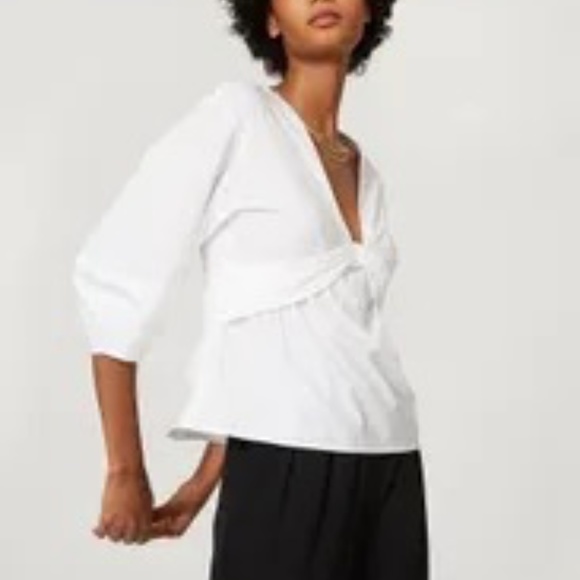 Derek Lam Rent the Runway White V-neck top long sleeve sz 38 $290 - Picture 2 of 5